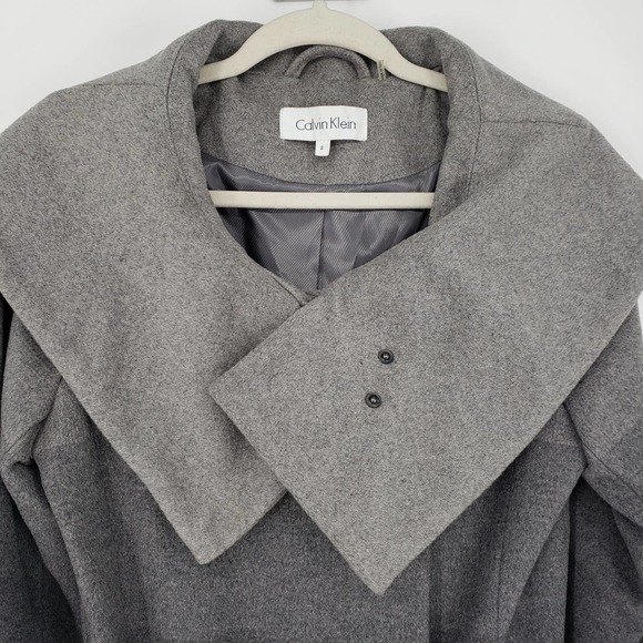 Calvin Klein Wool Blend Wrap Coat 8 Belted Long Sleeve Ombre Pattern Gray Black - Picture 4 of 11